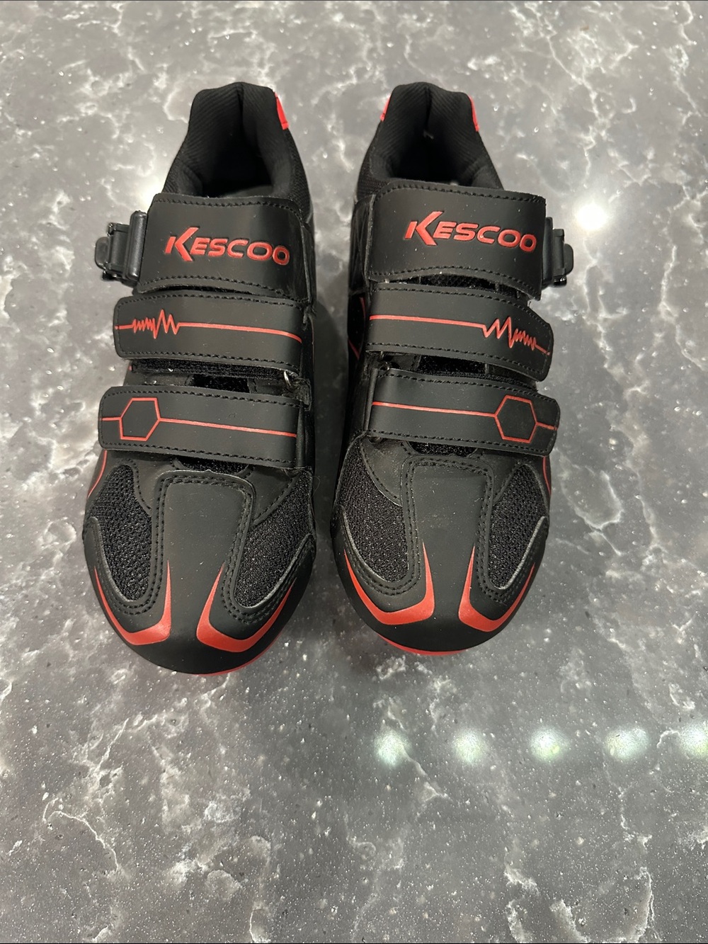 Women's Black and Red Athletic Sneakers with Hook-and-Loop Straps for Peleton